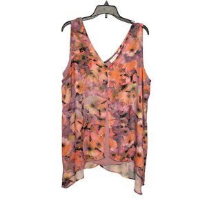 New York & Company Floral High-Low Blouse Pink & Purple Layers Women's Small NWT